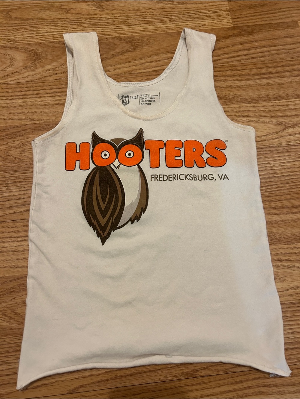 Hooters White Tank Top with Orange Logo and Brown Owl Graphic